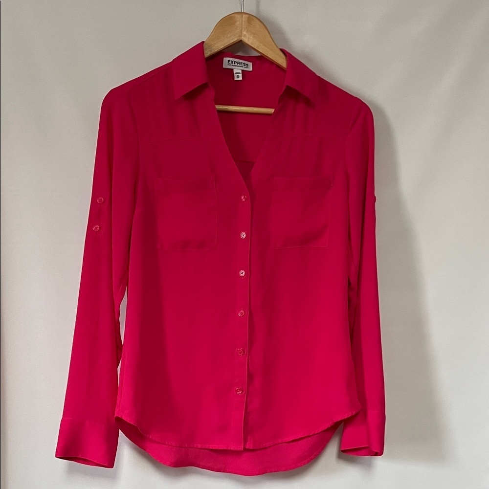 Express The Portofino Shirt bright pink button down shirt long sleeve Sz XS